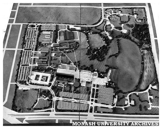 Model of proposed university site and buildings