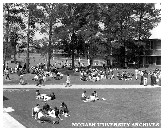 Students relaxing on Science lawns