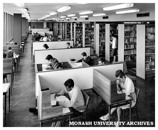 Study carrels and library stacks in Arts building