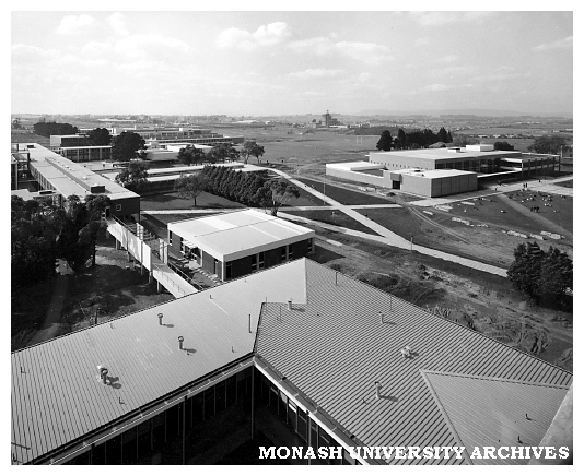 Raised view of Union, Science and Engineering buildings looking north-east