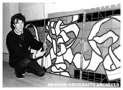 Tutor Mr Dylan Thornton with window panels for Lutheran College Chapel