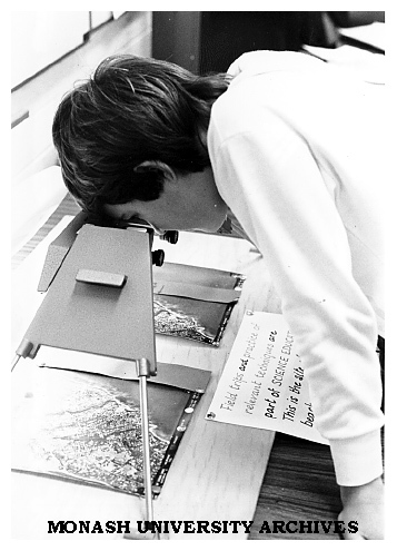 Visitor to School of Education Frankston campus Open Day viewing stereoscope