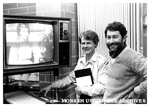 Mr Joe Dora (Education lecturer) and Mr Alan Harrison (Frankston Counselling Service Co-ordinator] viewing teacher training videos