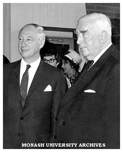 Sir Douglas Menzies (left), after his installation ceremony as Chancellor, with his first cousin, Sir Robert Menzies,