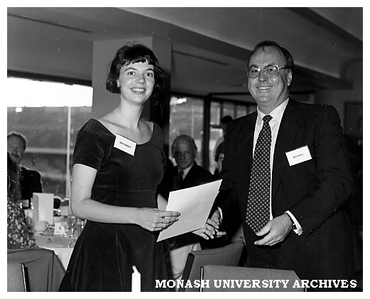 Emily Bradley receiving the Myer Grace Bros. marketing award from Mike Howell