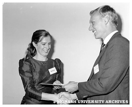 Michael O'Keefe presenting the Market Research Society Award to Janine Hellard