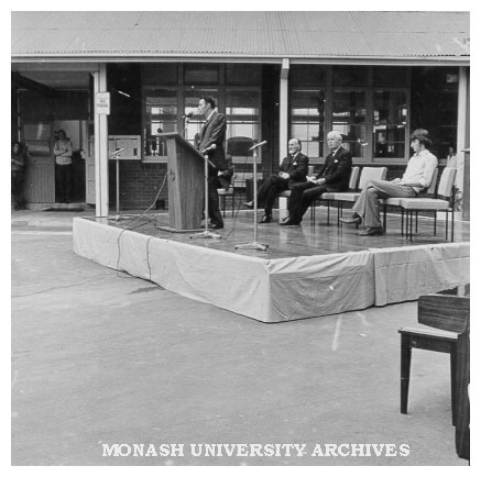 Opening of the 50th Anniversary celebrations at Caulfield Institute of Technology. The Governor Sir Rohan Delacombe with various CIT personalities