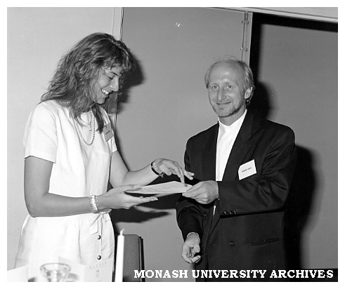 Melissa Jenkin receiving the Sussan Corp Award from Howard Jones