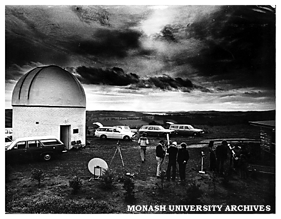 Monash Observatory at Mt Burnett. Cloud cover prevents scientific observations of the October 23 1976 total eclipse