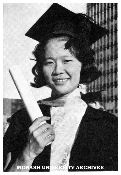 Miss Lo Siew Lin, first student under the Colombo Plan to graduate at Monash University