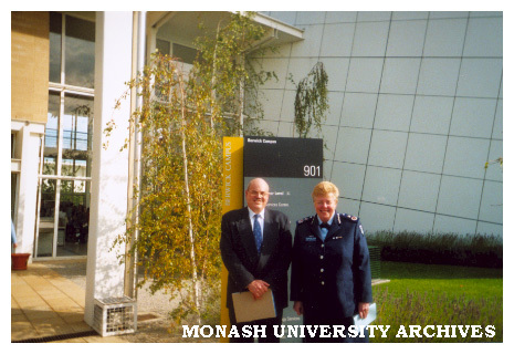 Peter Scholem and Police Chief Commissioner Ms Christine Nixon outside the department of Marketing, Berwick campus