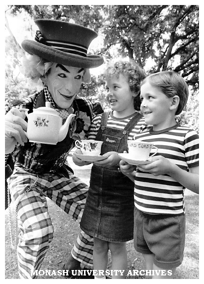 Actor Bill Binks as the Mad Hatter at special charity performance of 'Alice in Wonderland'