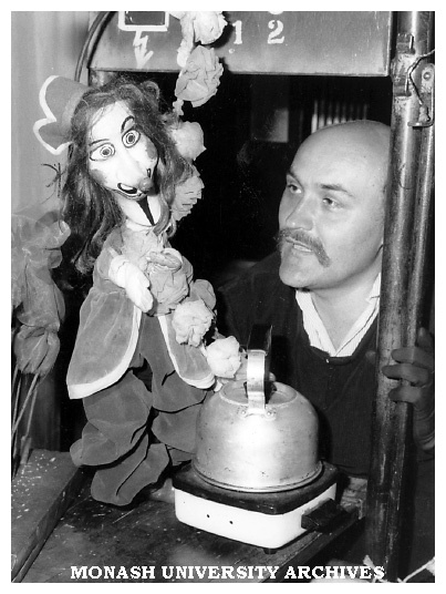 Zdenek Riha with puppet 'Prince' of Puppet Theatre Drak from Czechoslovakia