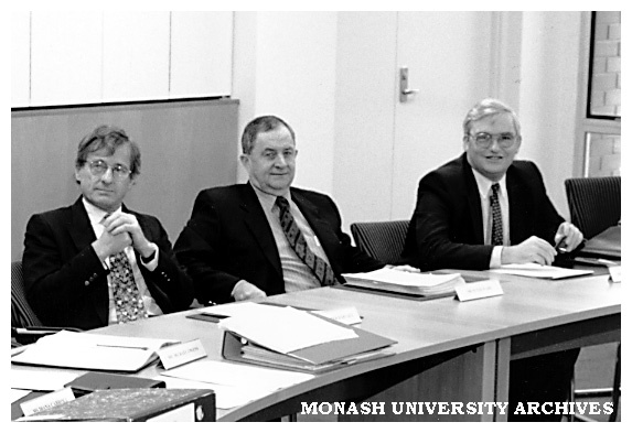 Professor Peter Darvall, Mr Peter Wade and Mr Peter Marshall at meeting in Sir George Lush room
