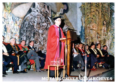 Professor John Briggs, Dean of University of Queensland Faculty of Medicine, presenting occasional address at Victorian College of Pharmacy graduation ceremony