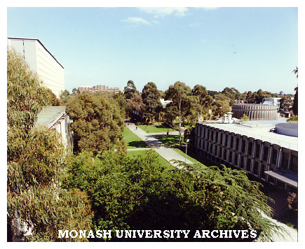 Raised view of forum with Administration building (right)