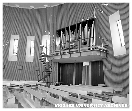 Religious Centre interior showing organ constructed by Mr. Ronald Sharp