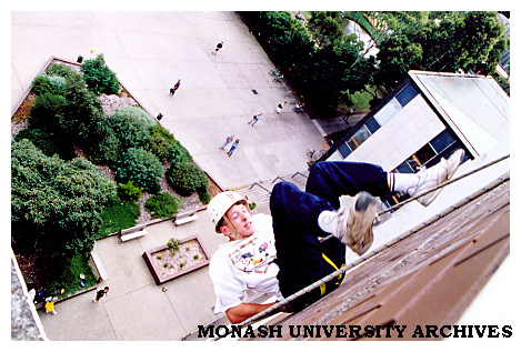 Abseiling off the Main Library during Orientation Week