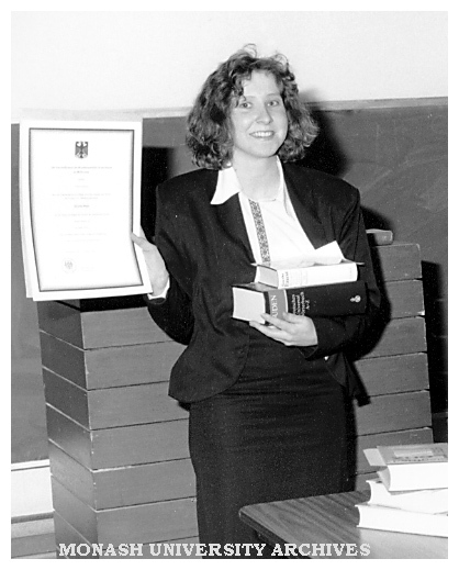 Ms Simone Duxbury, winner of the 1991 Goethe Prize for the best academic result in first year German