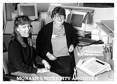 Caulfield campus switchboard operators Ms Joan Groves (left) and Mrs Eileen Cieslak