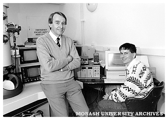 Dr Barry Muddle (left) and PhD student Mr Stuart Mann of the Materials Engineering Department