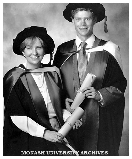 Brother and sister PhD graduates Wendy Crock (nee Rutherfurd) and Ian Rutherfurd