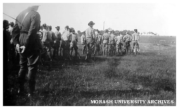 Caulfield Technical School cadet camp. Cadets at a lecture on judging distance