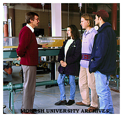 Gippsland Engineering senior lecturer Leon Soste and water flow students