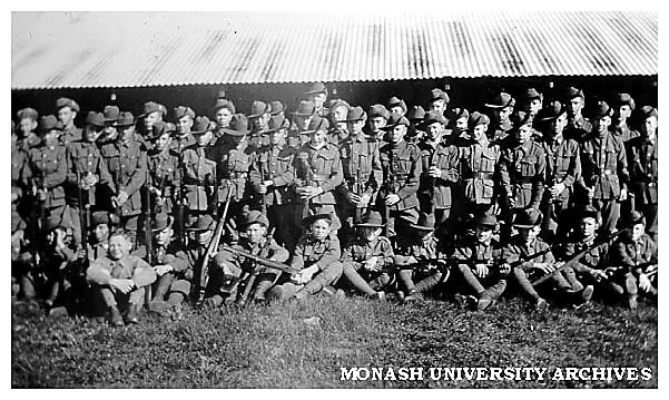 Caulfield Technical School cadet camp. Cadets at a lecture on gas