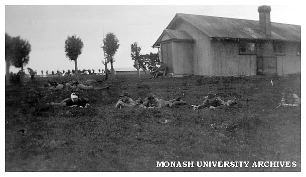 Caulfield Technical School cadet camp. Cadets defending an outpost