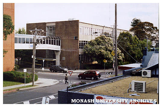 Caulfield campus T-block and pedestrian link to B-block (left)