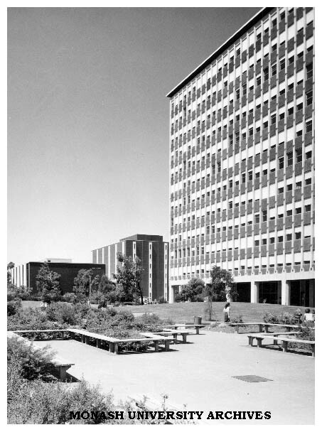 Forum with Robert Blackwood Hall (left), Main library and Menzies building