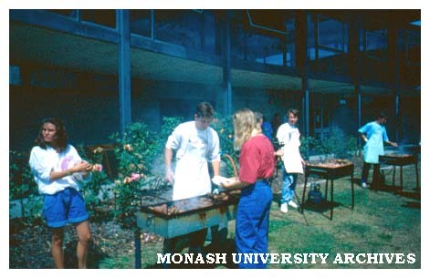 Student barbecue in the Gippsland campus rose garden