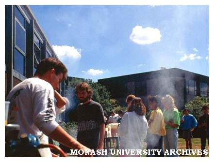 Student barbecue in the Gippsland campus rose garden