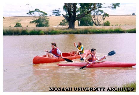 Students canoeing on Gippsland campus lake