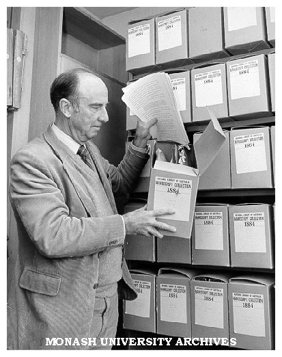 Dr. Geoffrey Serle with Monash papers