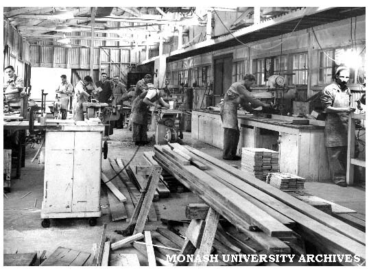 Commonwealth Reconstruction Training Scheme participants in Caulfield Technical School workshop