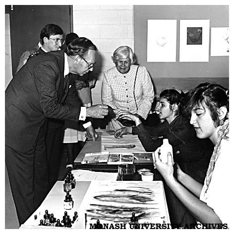 The Governor-General, Sir Ninian Stephen, and Lady Stephen visiting the School of Art and Design on Caulfield campus