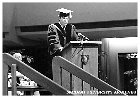 Chairman of the Advanced Education Council, Dr Gregor Ramsay, addressing May 14 Chisholm Conferring of Awards ceremony