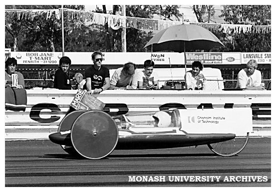 Chisholm 80, driven by Marie Alibrando, passes pits during Shell Mileage Marathon at Amaroo Park