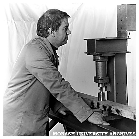 Engineering technician Carl Bakes with the Timber Engineering Technology Centre's newly developed timber grading machine