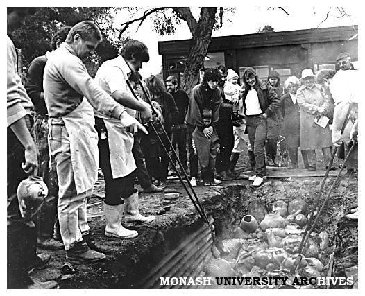 Open Day at Chisholm Frankston - unloading of primitive pit kiln
