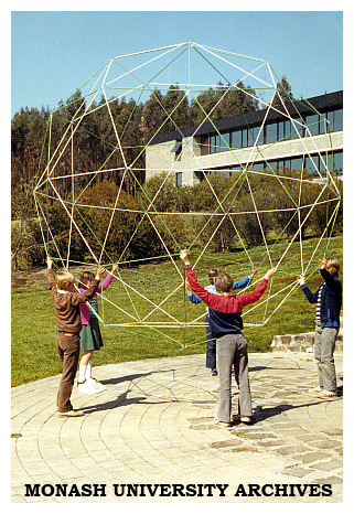Maffra Primary School students playing with polyhedron at Gippsland Institute of Advanced Education Open Day