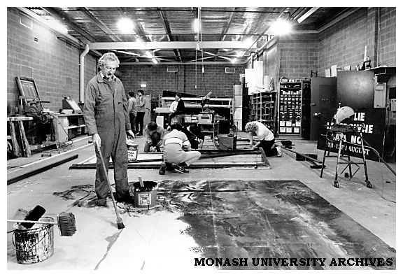 Resource Centre at Alexander Theatre with set designer Graham McGuffie using his stand-up painting technique to create a scenic backdrop