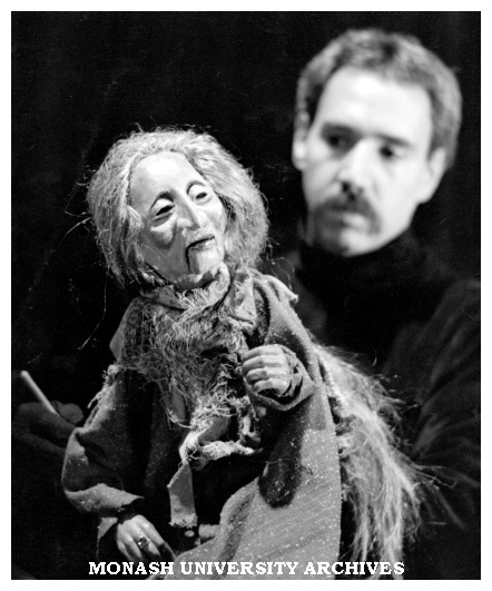 Puppeteer Eric Bass with Maya, the African storyteller in 'Autumn Portraits'