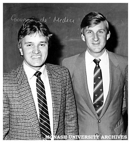 President of the Chisholm Liberal Students Mr Mark Topy (left) and Leader of the State Opposition Mr Jeff Kennett
