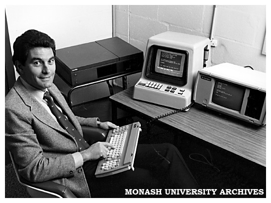 Dr Ian Beaman, Technology Services Manager and Director of Training Services for Chisholm David Syme Business School, demonstrates the Videodisc Interactive Learning system.