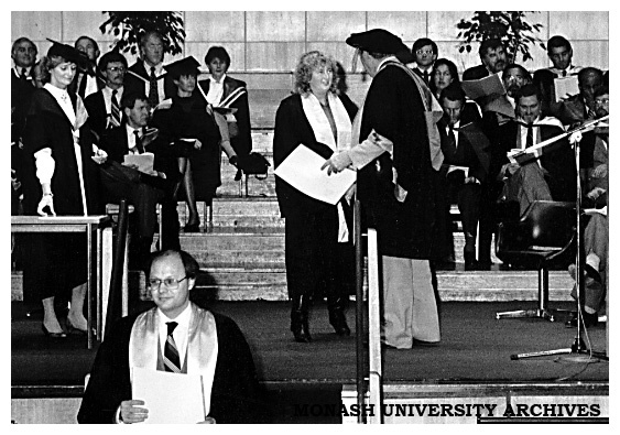 Ms Kay Rundle receiving her Graduate Diploma in Computing at the Chisholm Faculty of Technology conferring ceremony on 13 May at Dallas Brooks Hall