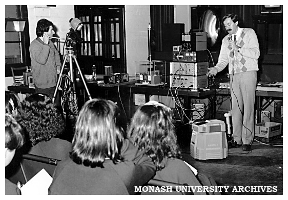 Dr Les Michel, Executive Director of the Centre for Science and Technology Education demonstrates 'Hero' the robot at Firbank Girls' School as part of his Travelling Science Show