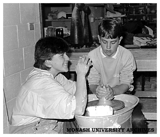 Trying out the pottery wheel at Chisholm Institute Open Day